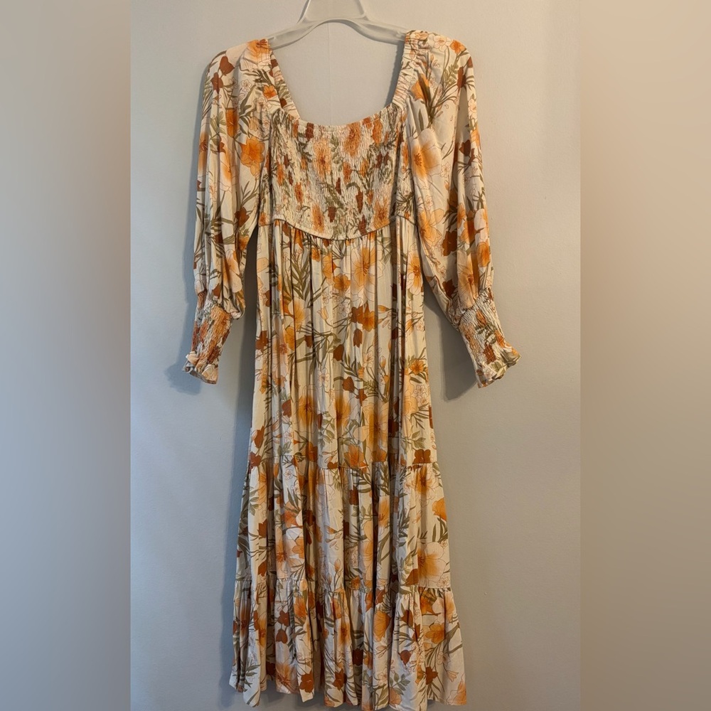 Petal & Pup Orange and Cream Floral Long Sleeve Dress